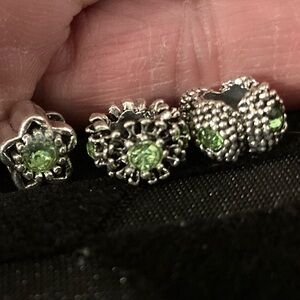 Charms- for bracelet (3) Silver Tone -light Green, like Peridot stone nwt